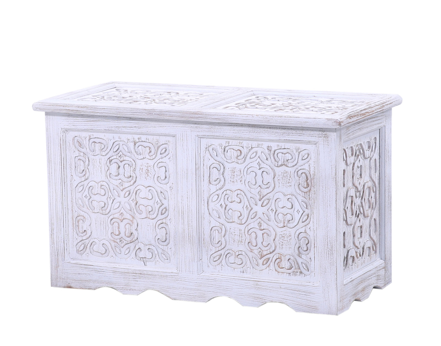 Hand-Carved Wooden Storage Chest White Washed Trunk with Custom Finish Option