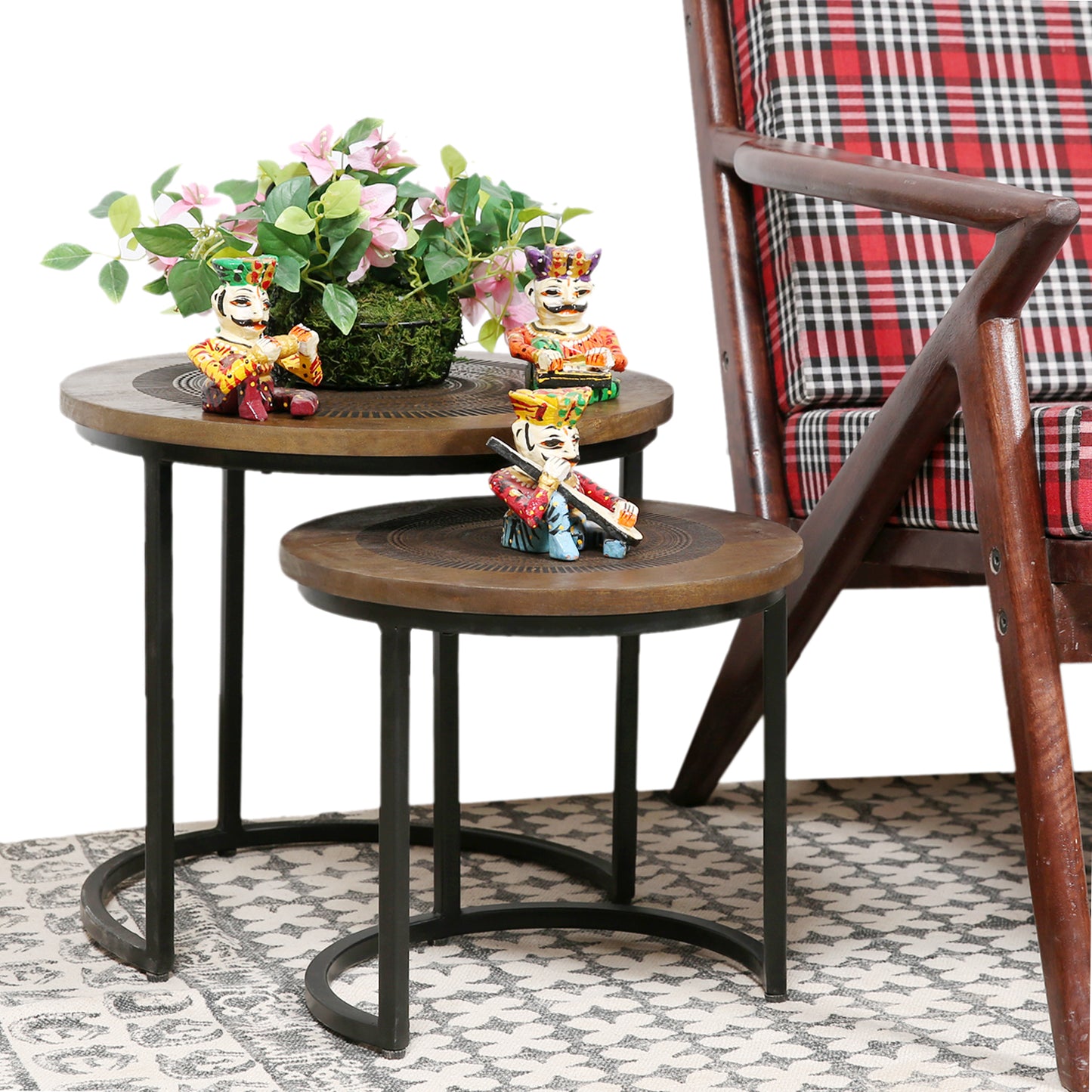 Wooden and Iron Stools (set of 2)