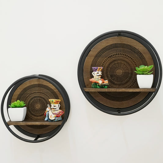 Wooden and Iron Wall Shelfs (set of 2)