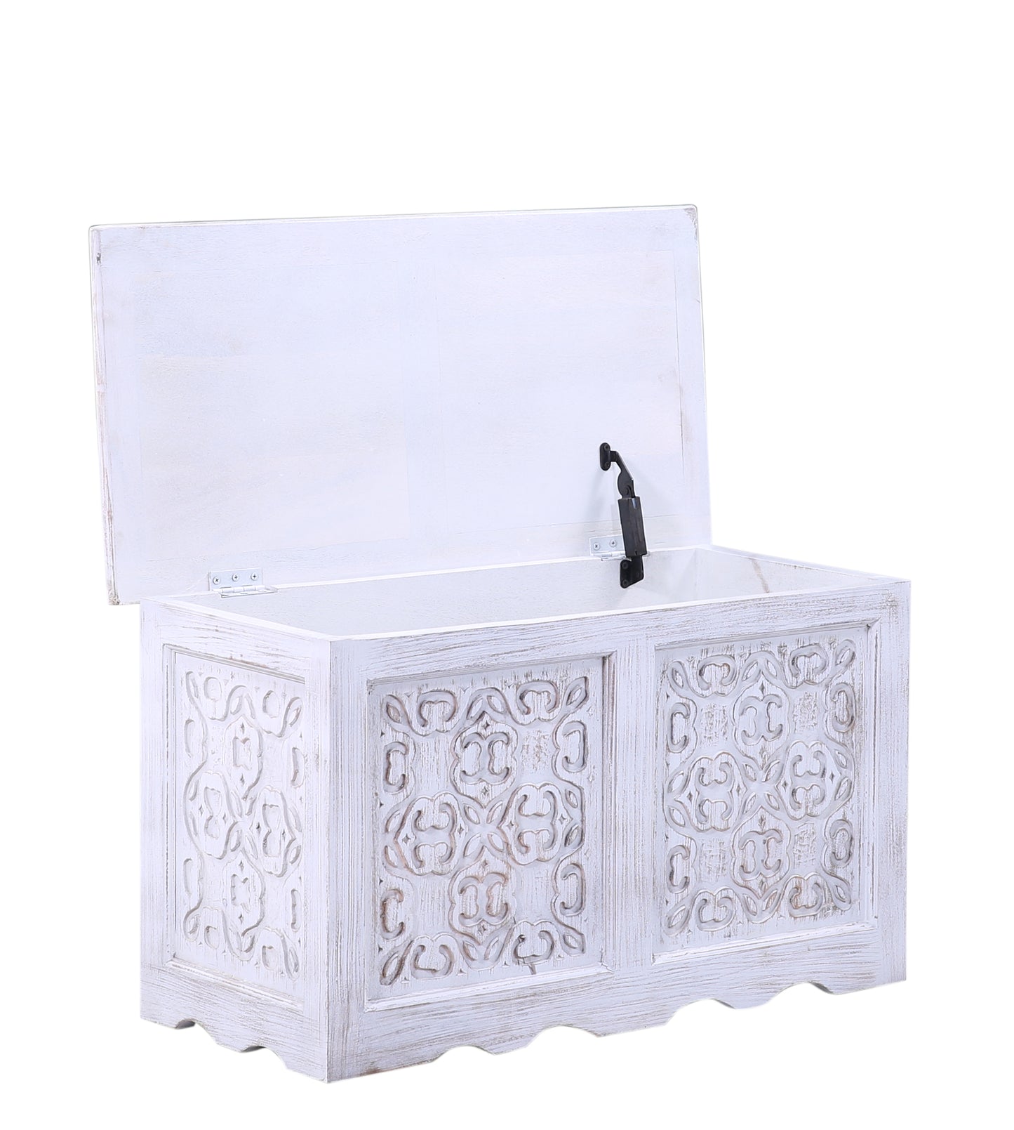 Hand-Carved Wooden Storage Chest White Washed Trunk with Custom Finish Option