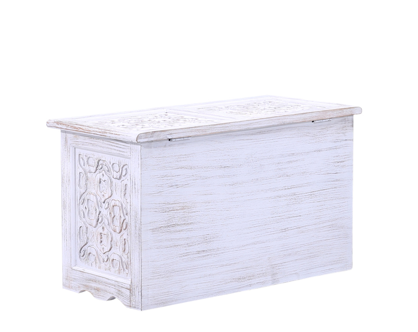 Hand-Carved Wooden Storage Chest White Washed Trunk with Custom Finish Option