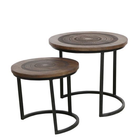 Wooden and Iron Stools (set of 2)